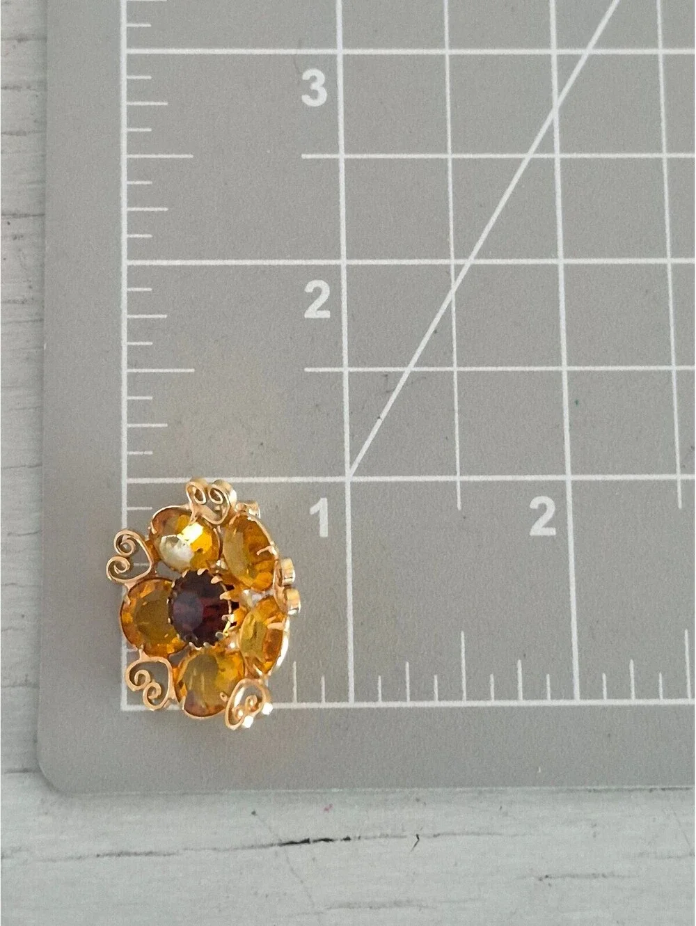 Vintage Mini Citrine Glass Floral Brooch Pin
